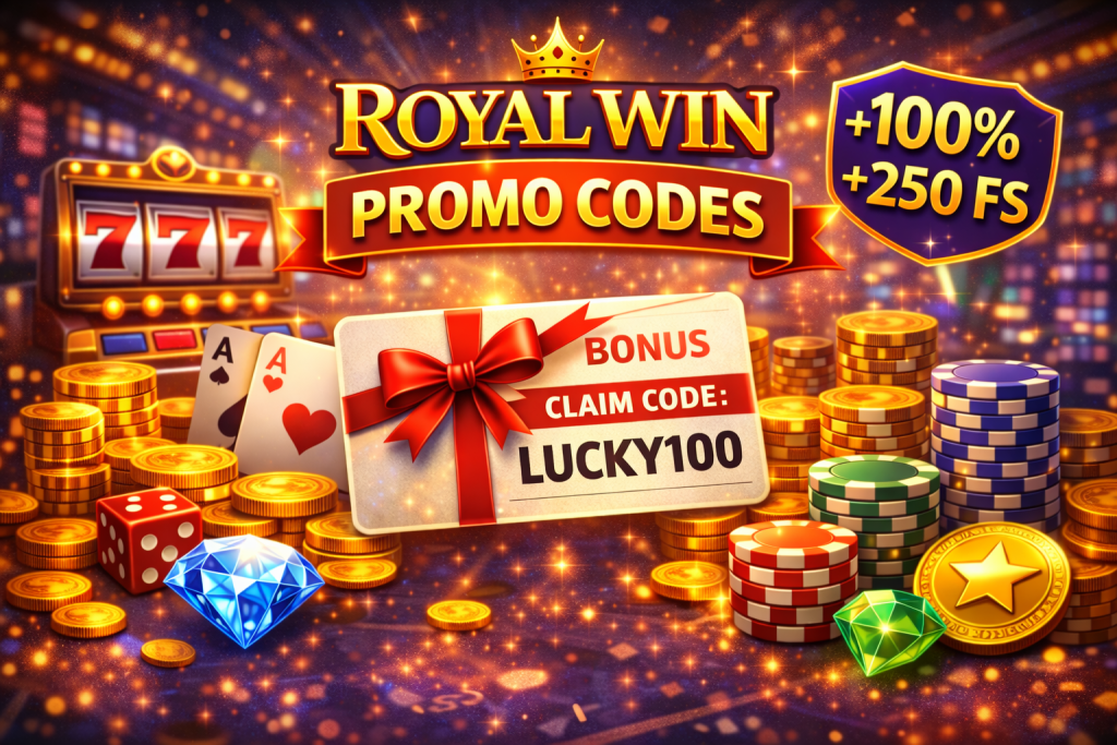 Casino promo code with bonus card, chips, coins and slot machine